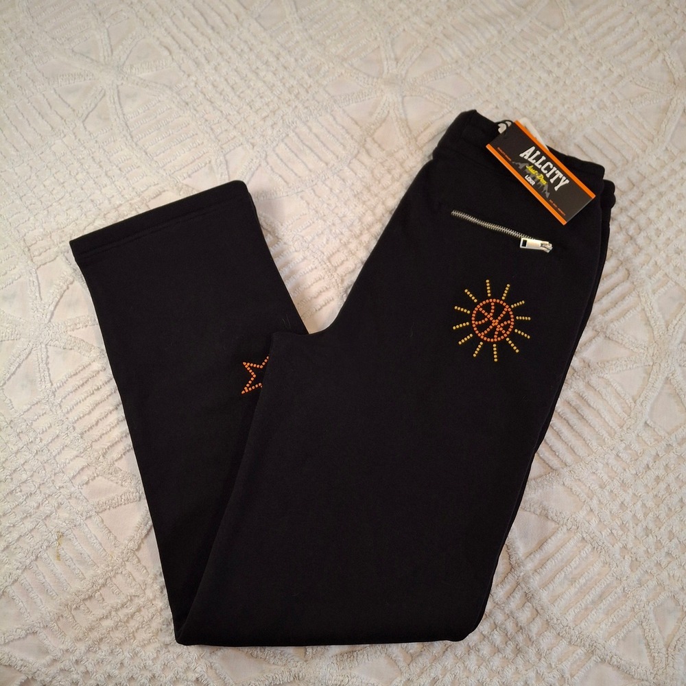 All City Just Don Mens Medium Joggers Black Relaxed Fit Graphic Fleece Pants NWT